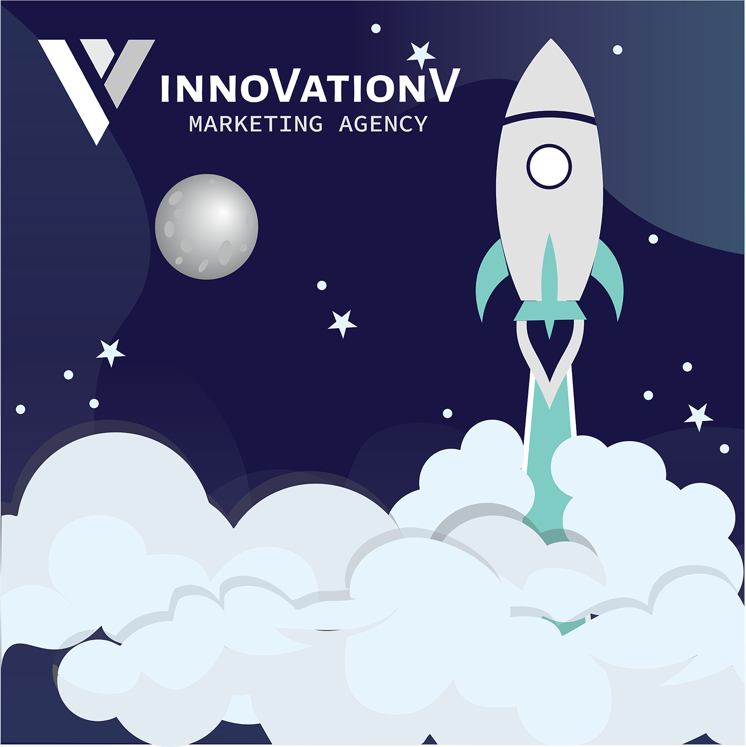 Custom graphic of a rocket for InnoVationV.
