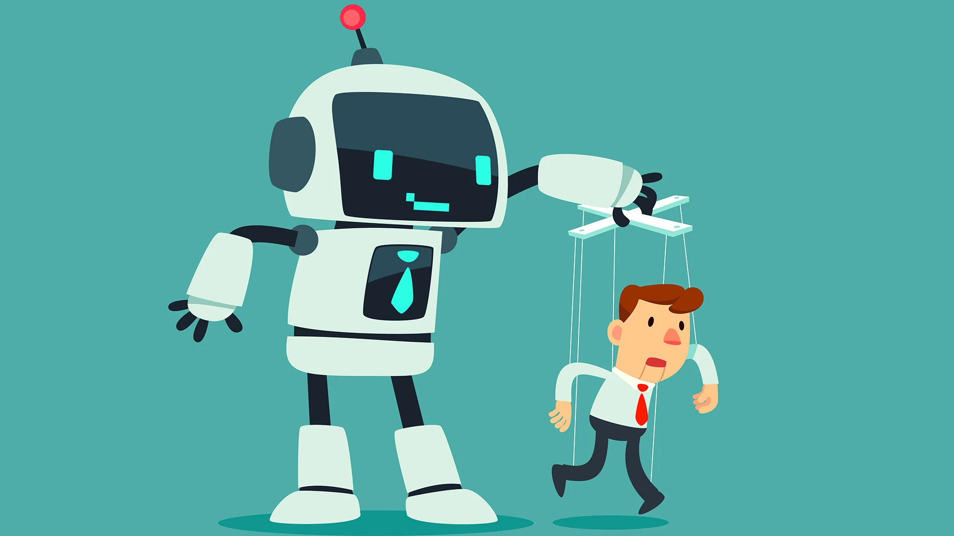 AI Robot controlling human puppeteer.